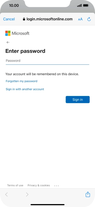 Press Password and key in the password for your email account.