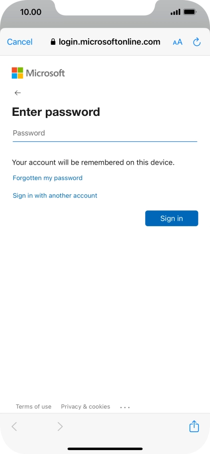 Press Password and key in the password for your email account.