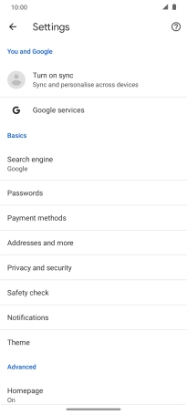 Press Privacy and security.