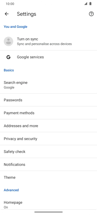 Press Privacy and security.
