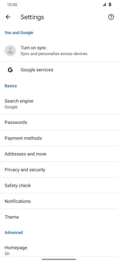 Press Privacy and security.