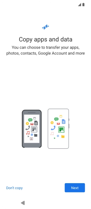 When this screen is displayed, your phone is ready to restore content from a Google One backup. When this screen is displayed, your phone is ready to restore content from a Google One backup.