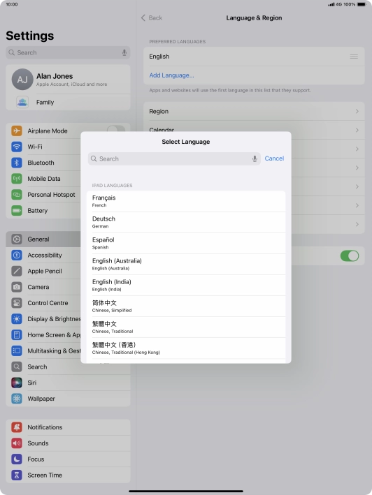 Press the required language. Press the required language.
