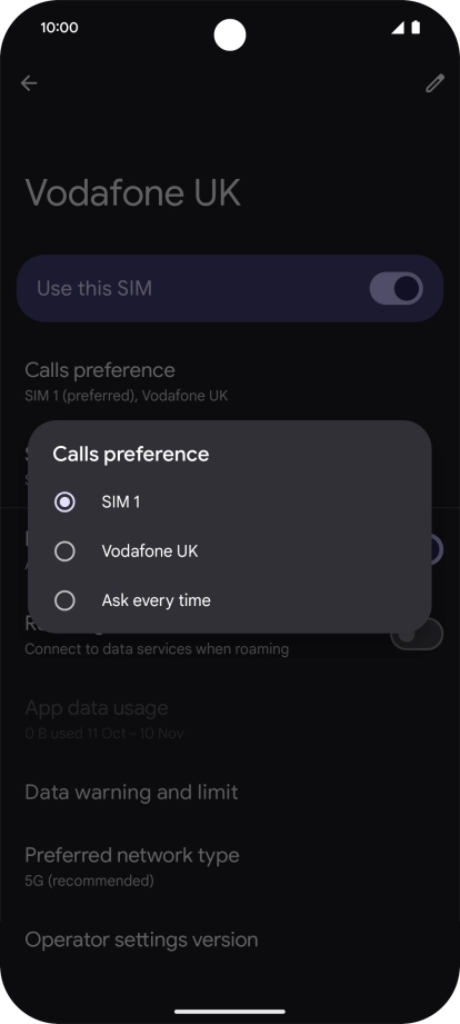 Press the required setting.