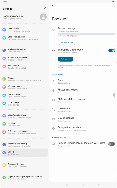 Press Back up now and wait while the memory is backed up.