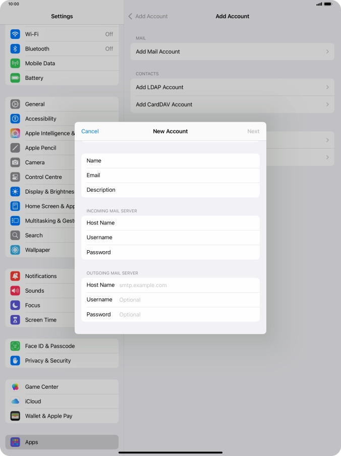 Press Host Name and key in the name of your email provider's outgoing server.