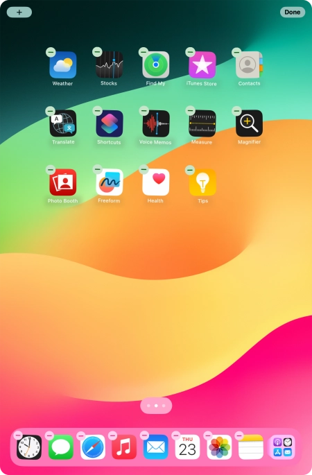 To remove an application from Dock, press and hold the required application and drag it upwards from Dock.