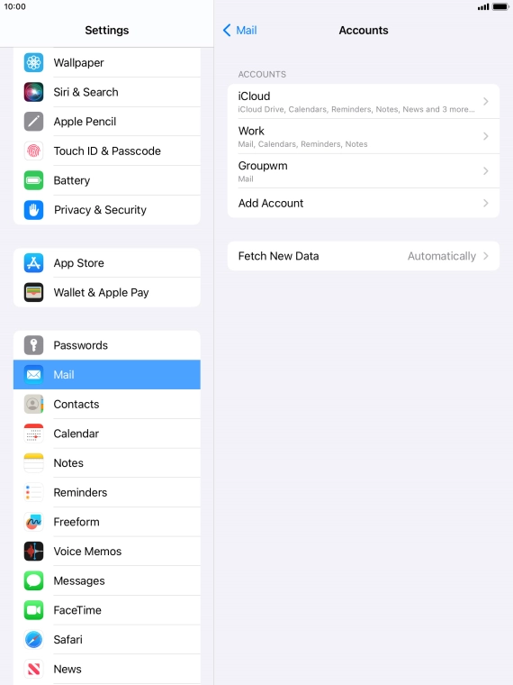Press the name of the email account you've just set up.