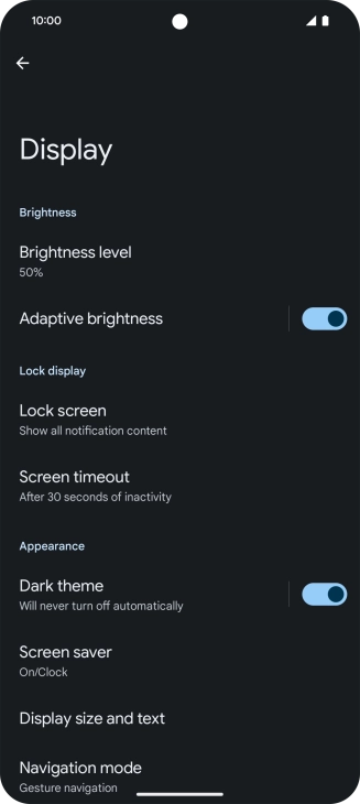 Press Screen timeout.