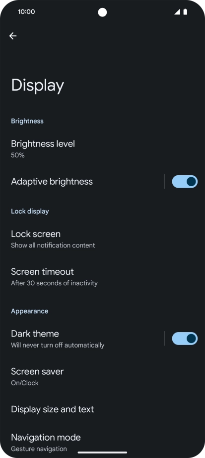Press Screen timeout.