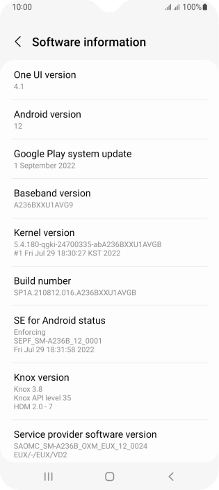 Your phone's software version is displayed below Android version.