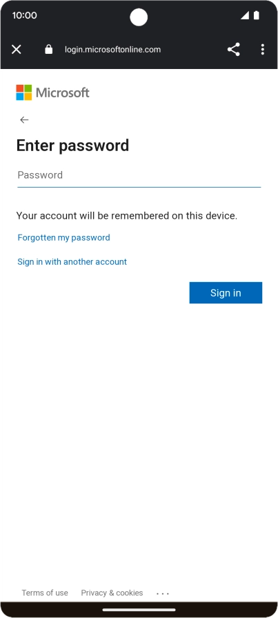 Press Password and key in the password for your email account.