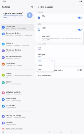 Press the required setting.