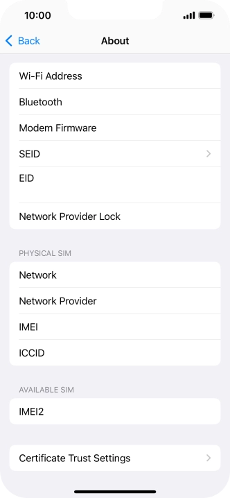Your phone's EID number is displayed below EID.