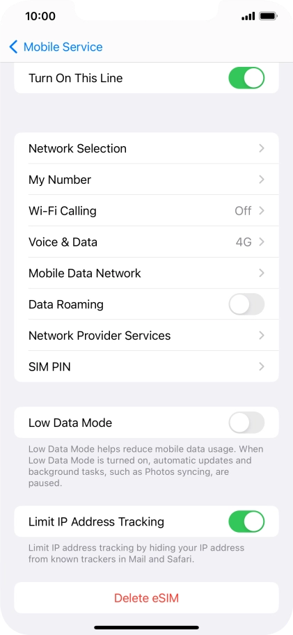 Press Delete eSIM and follow the instructions on the screen to delete your eSIM.