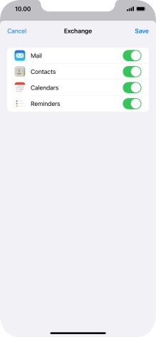 Press the indicators next to the required data types to turn synchronisation of each data type on or off.