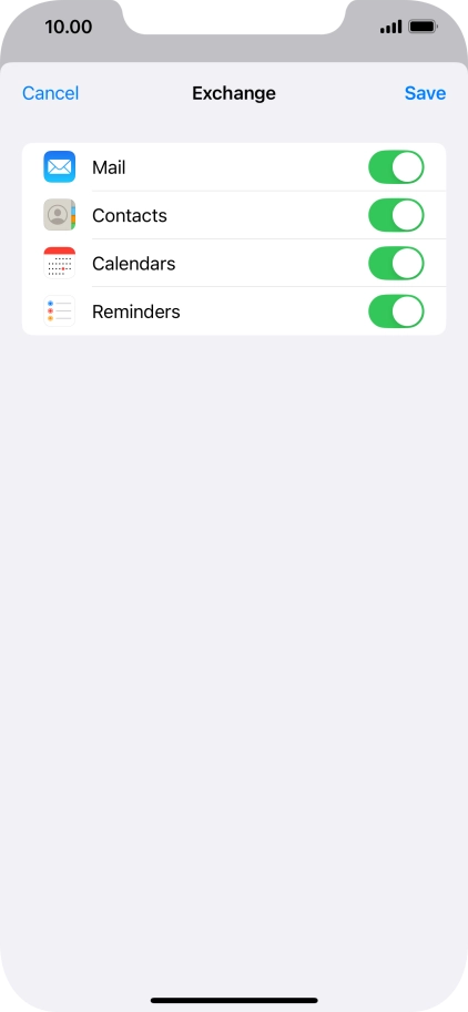 Press the indicators next to the required data types to turn synchronisation of each data type on or off.