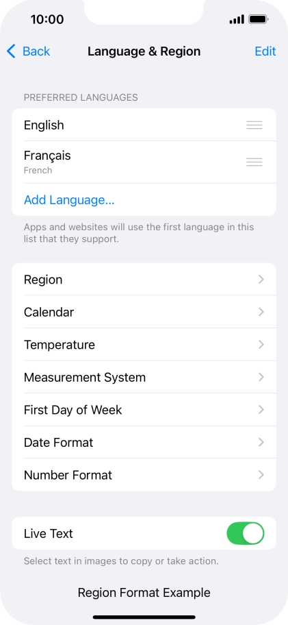To subsequently select another language as the default language, press the move icon next to the required language and drag it to the top of the list.