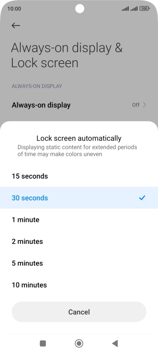 Press the required setting.