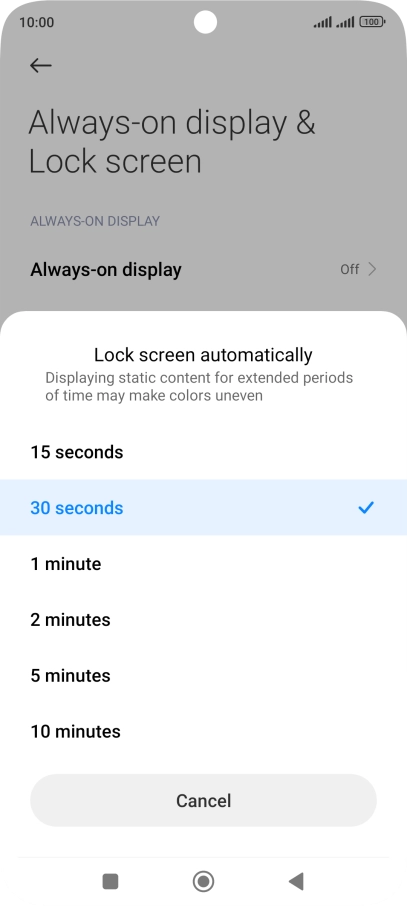 Press the required setting.