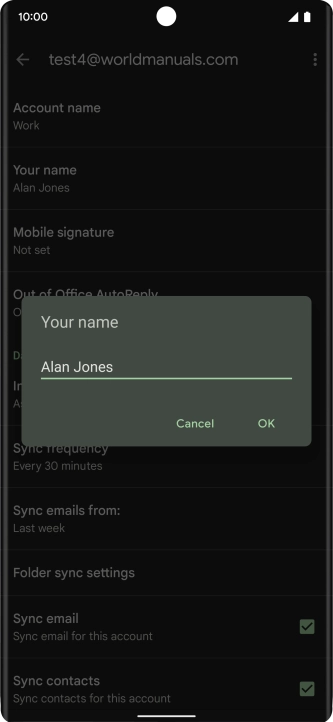 Key in the required sender name and press OK.