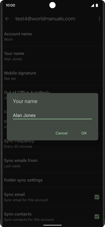 Key in the required sender name and press OK.