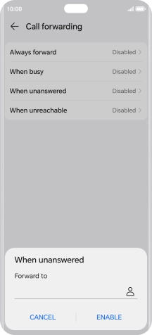 Key in +447836121121 and press ENABLE.