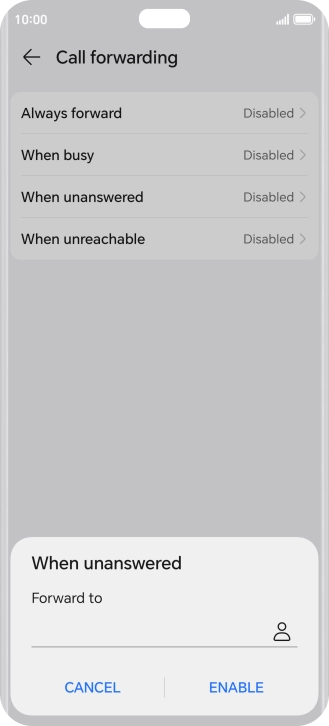 Key in +447836121121 and press ENABLE.