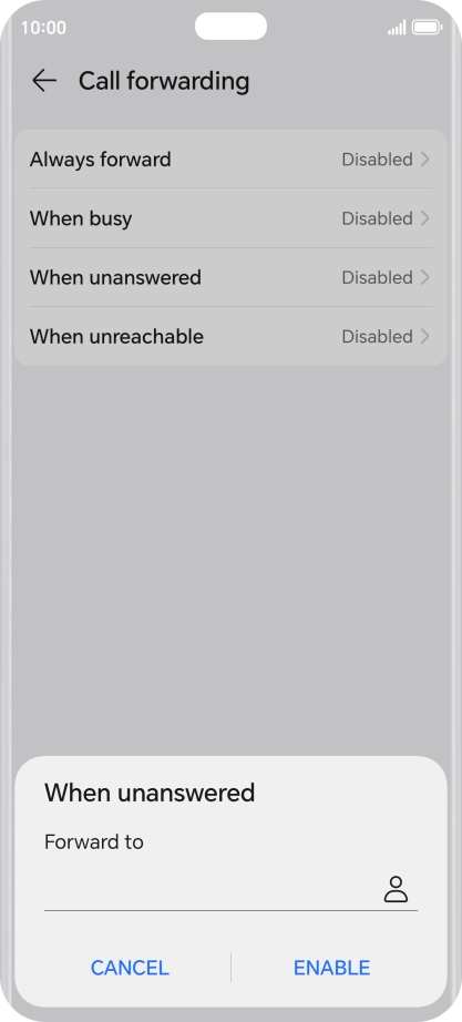 Key in +447836121121 and press ENABLE.