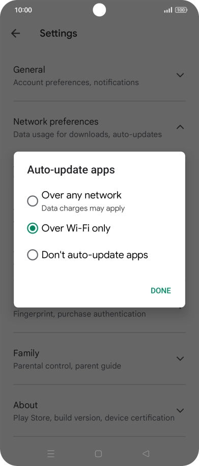 To turn on automatic update of apps using mobile network, press Over any network. To turn on automatic update of apps using mobile network, press Over any network.