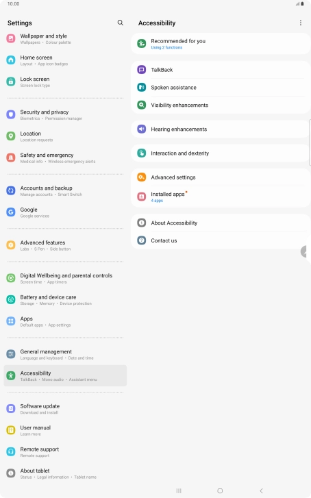 Press TalkBack and follow the instructions on the screen to select the required settings.