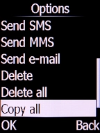 Select Copy all and press the Left selection key.