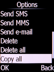 Select Copy all and press the Left selection key.