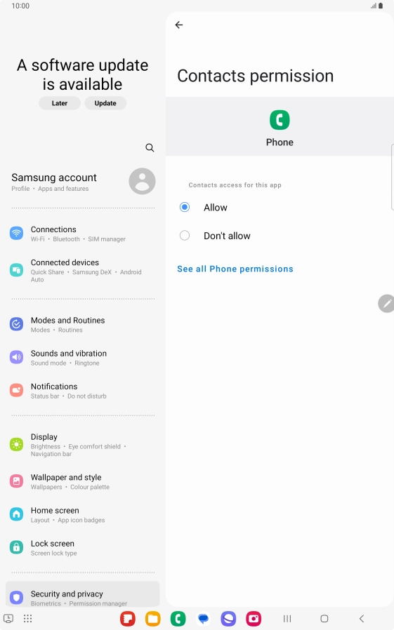 Press the required setting.