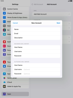 Press Username and key in the username for your email account.