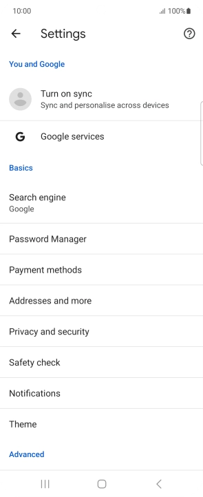 Press Privacy and security.