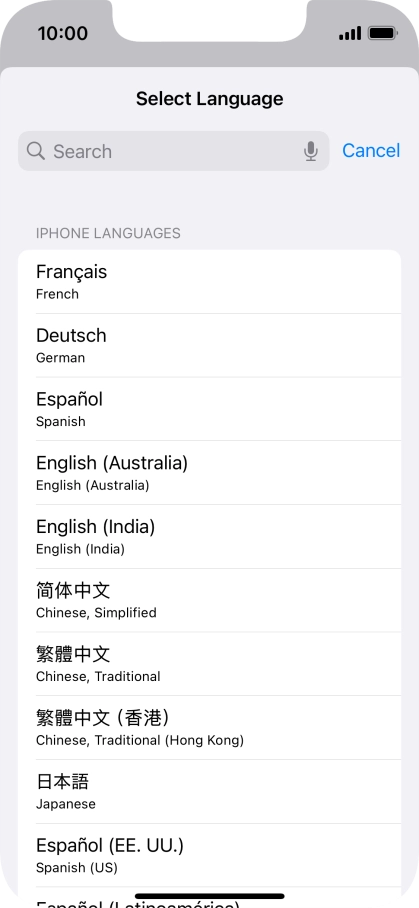 Press the required language.