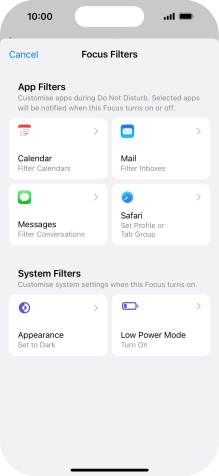 To see specific calendars in the selected focus mode, press Calendar and follow the instructions on the screen to select the required calendars.