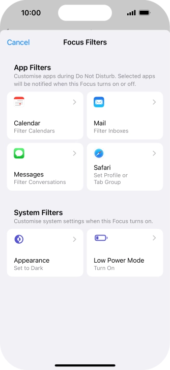 To see specific calendars in the selected focus mode, press Calendar and follow the instructions on the screen to select the required calendars.