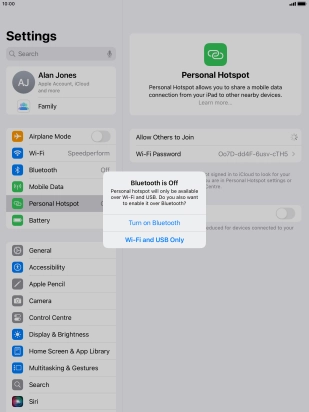 If Wi-Fi is turned on, press Wi-Fi and USB Only.