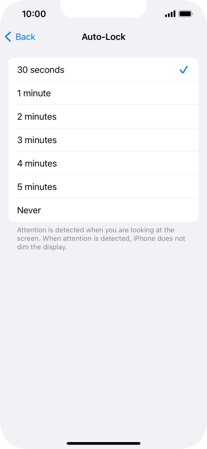 Press the required setting.