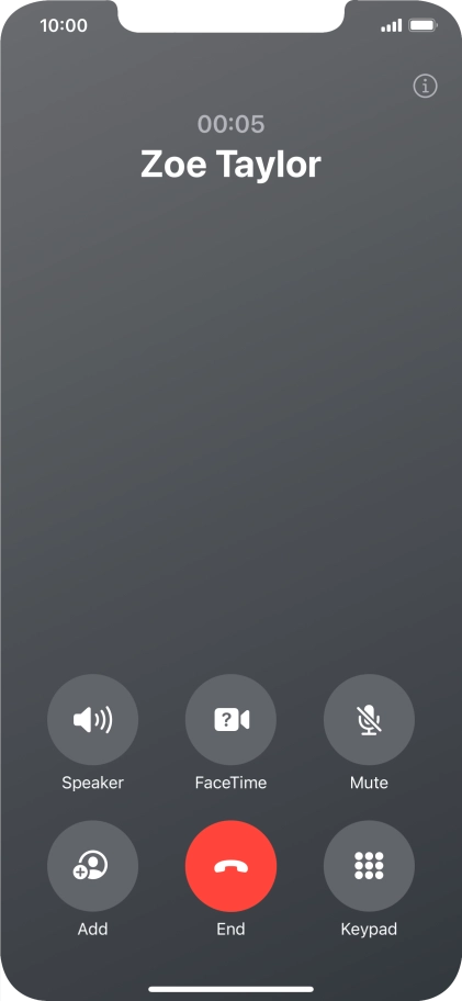 Press the end call icon to end the call and return to the home screen.