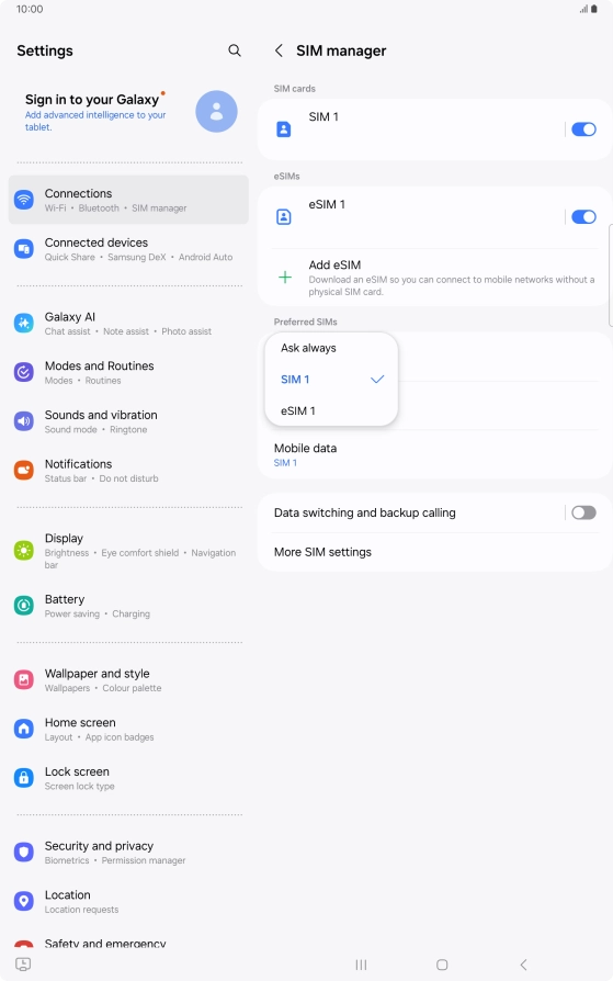 Press the required setting.