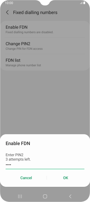 Key in your PIN2 and press OK. The default PIN2 is 1111.