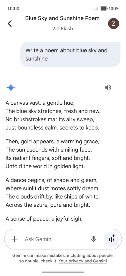 You can ask Gemini to generate a text based on your description.