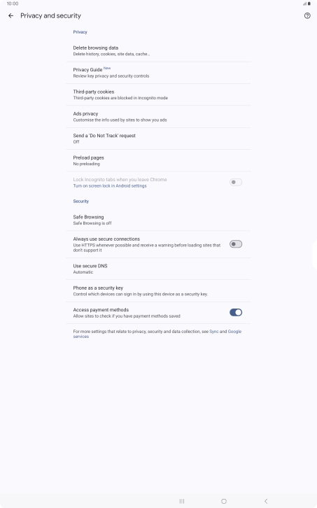 Press Delete browsing data.