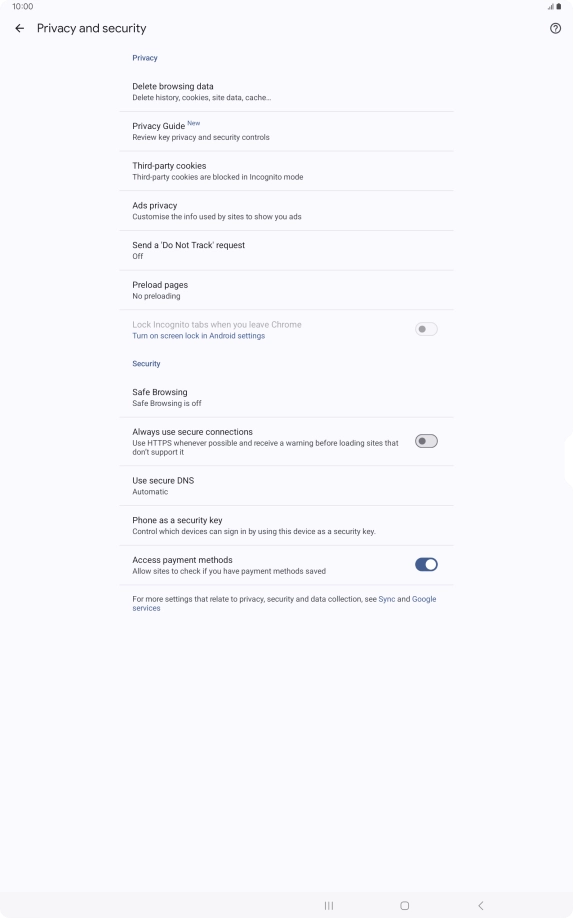 Press Delete browsing data.