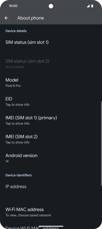 Your phone's software version is displayed below Android version.