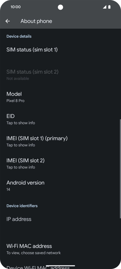Your phone's software version is displayed below Android version.