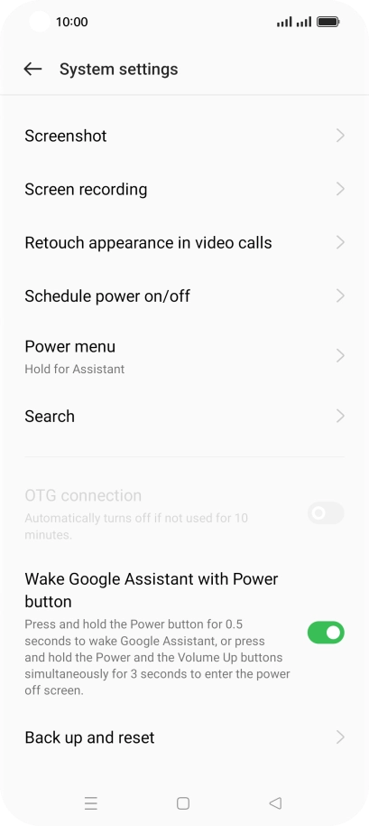Press Back up and reset.